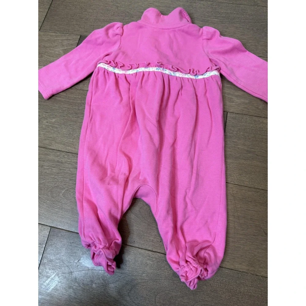 Ralph Lauren Romper Baby Girls 6M Pink Long Sleeve Peter Pan Collar‎ Polo Pony